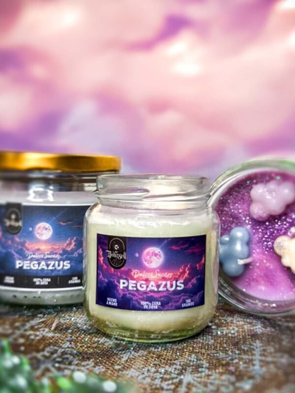 Vela dulce Pegazus 180g, aroma a chocolate blanco, ideal para soñar y manifestar, Be Yoursell.