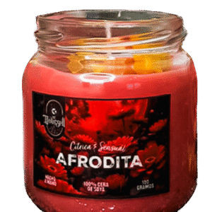 Vela Afrodita de 180g, fragancia floral y sensual, elaborada artesanalmente con cera de soya, Be Yoursell.